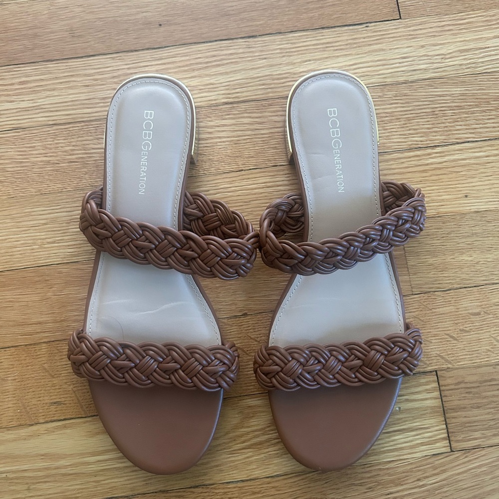 BCBGeneration Brown Braided Slide Sandals